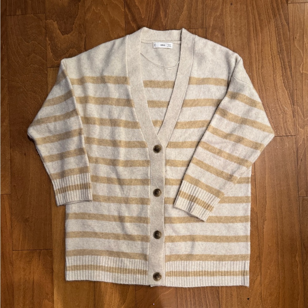 Mango cozy Beige and Tan Striped Cardigan‎
